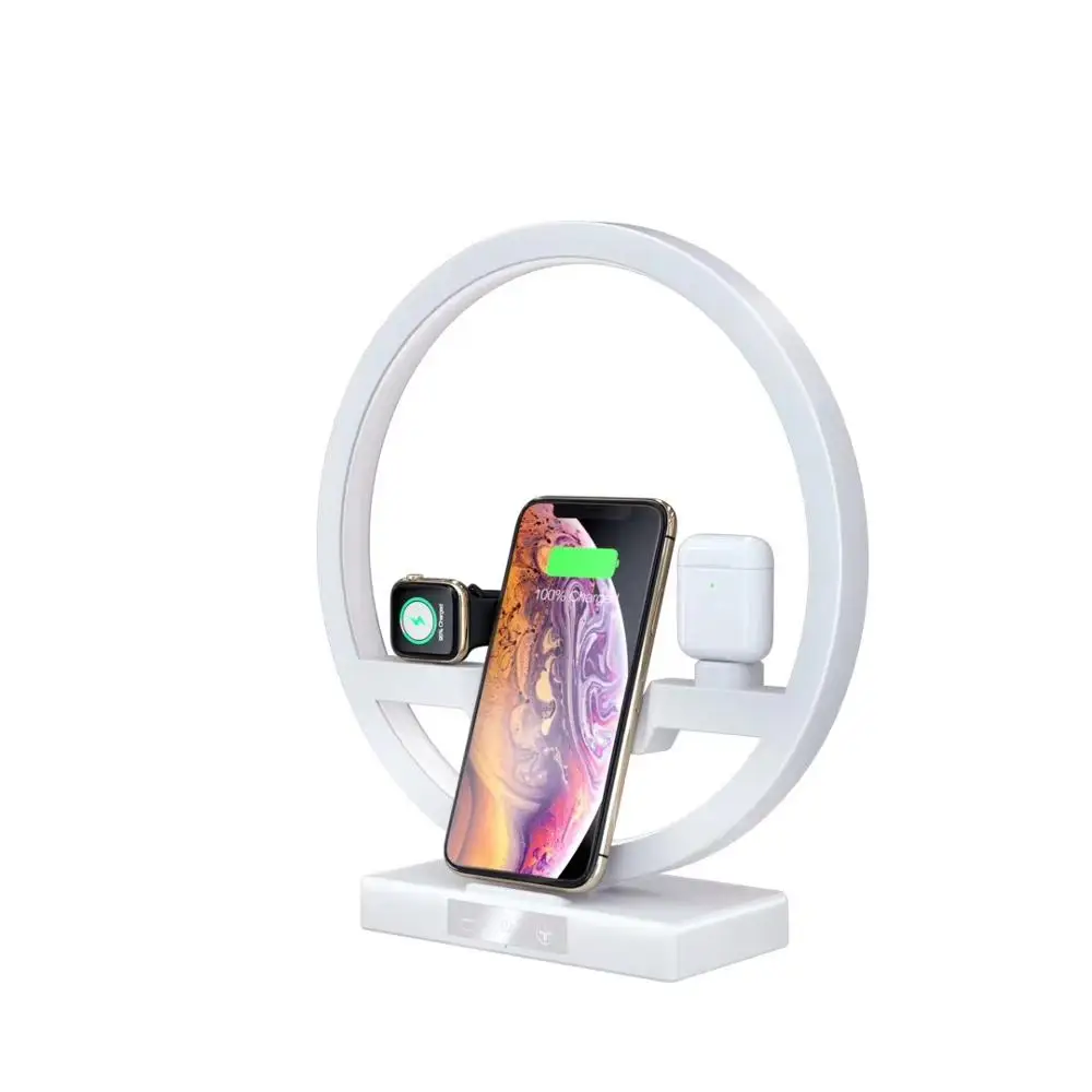 

3 In 1 Qi 10w Stand Wireless Fast Charge Led Table Lamp Wireless Charger Charging Station For Phone Smart Watch For Air Pods