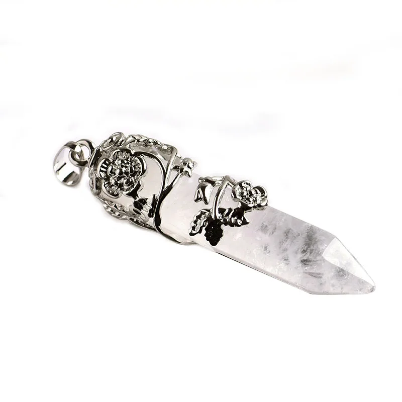 

Wholesale high quality natural crystal pendant transparent quartz necklace fashion simple crystal point pendant, White