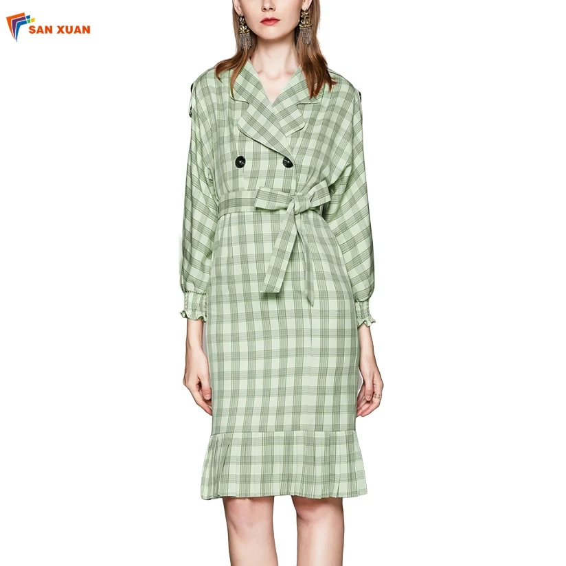 Autumn new style a line turn down collar lace-up casual plaid midi slim 2020 dresses women elegant clothing fashion designer