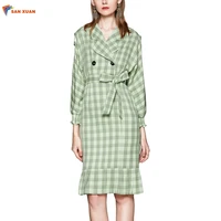 

Autumn new style a line turn down collar lace-up casual plaid midi slim 2020 dresses women elegant clothing fashion designer