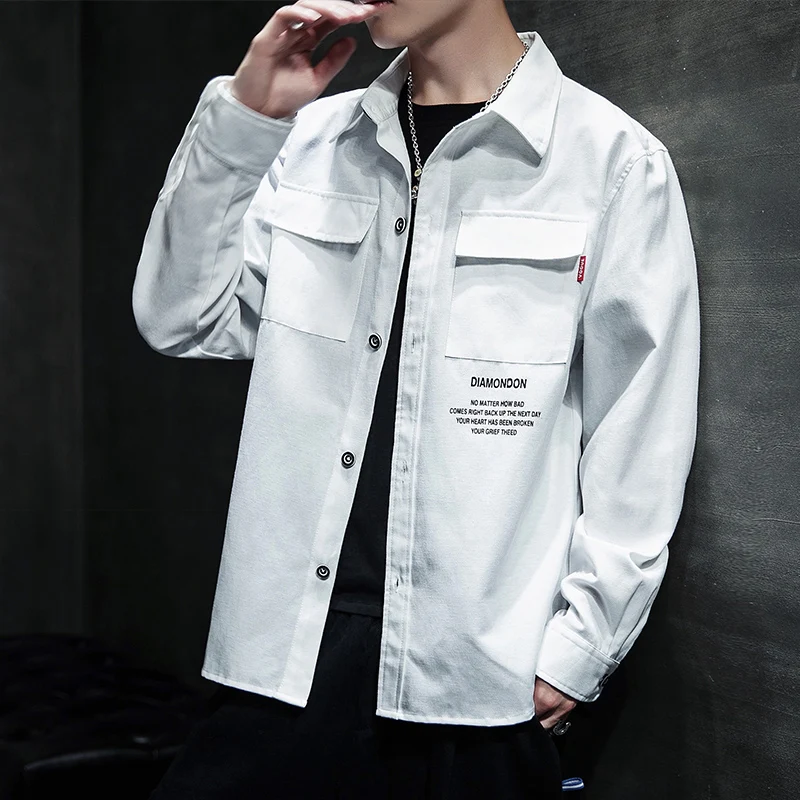 

wholesale white overshirt with double pocket full sleeve t shirt for men, Stock color /custom color