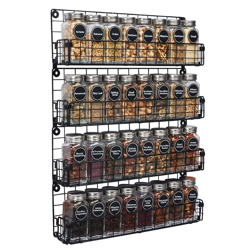 

Amazon Hot Selling Wall Mounted 4 Tier Stackable Metal Spice Rack Spice Storage Shelf, Black/white