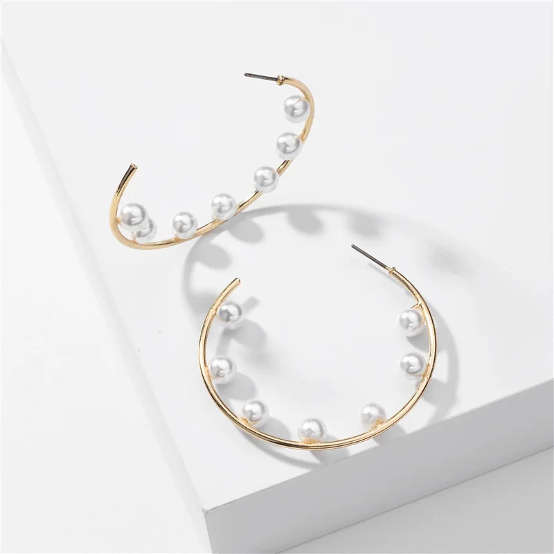 

Exaggerate Gold Color Large Circle Earrings Freshwater Pearl Hoop Earring For Ladies