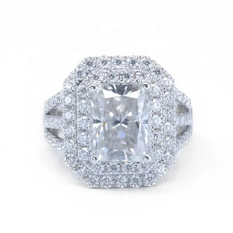 

Customized 3Carat Emerald Radiant Oval Cut 14K/18K Solid White Gold Lab Moissanite Diamond Women's Wedding Ring