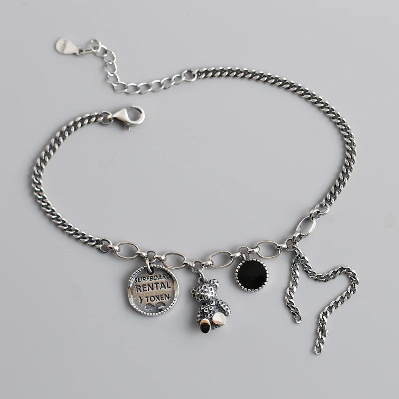 

Korean vintage bear pendant bracelet female s925 sterling silver bracelet (SK1150), As picture