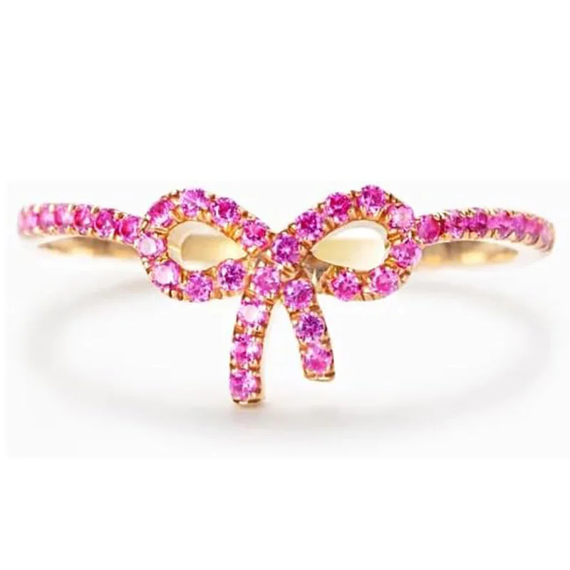 

Trendy Delicate Gold plated Rhinestone Bow napkin Tie Kont Pink Bow Ring for woman