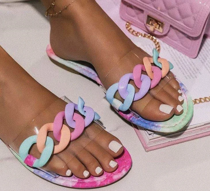 

2021 Women transparent footwear PVC flat slippers outdoor ornament sandals