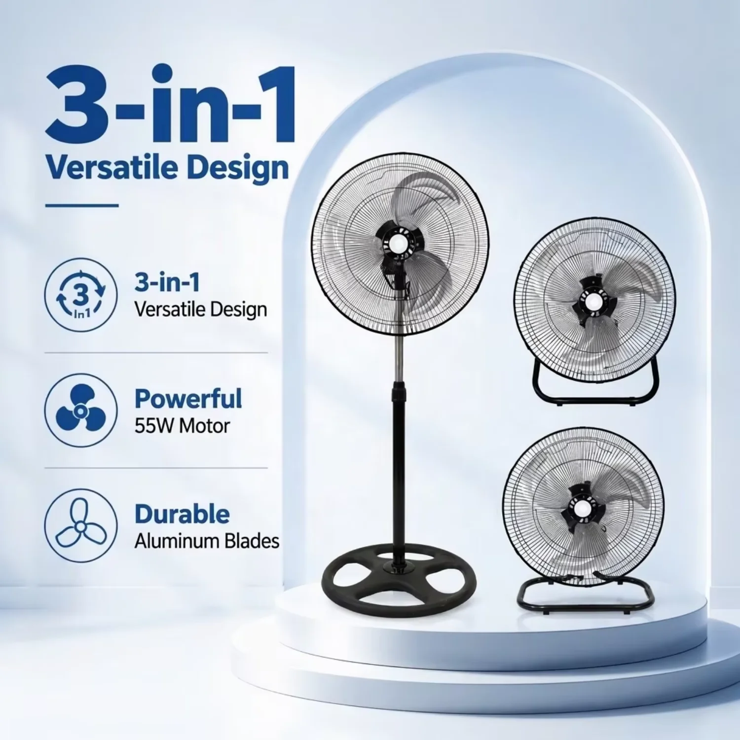 Mechanical Floor Fan, 18-inch, 3-in-1, Aluminum - detail 2