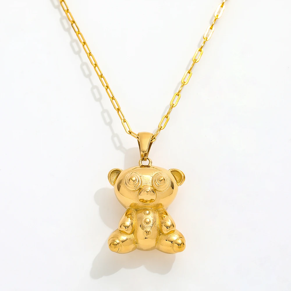 Joolim Jewelry  High End Polish 18k Gold Plated Bear animal Chain Necklace Trendy  sweater Stainless Steel Jewelry Wholesale