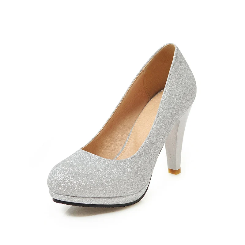 

Lady's Grace Waterproof Platform Sequins Commuting High Heel for Woman, Black/gold/silver