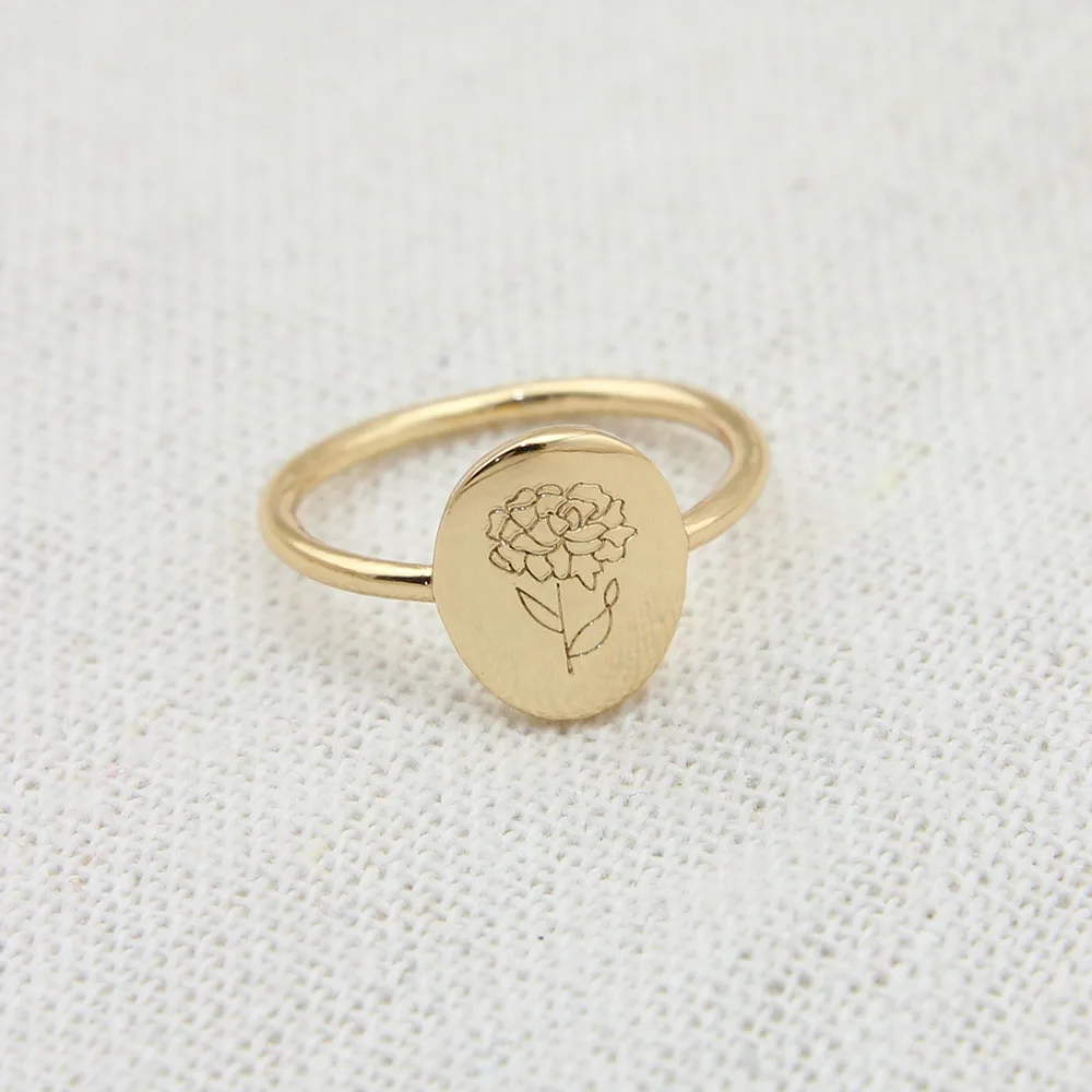 

Oval Wildflowers Ring Dainty Gold Plated Birth Flower Collection Ring For Women Gift