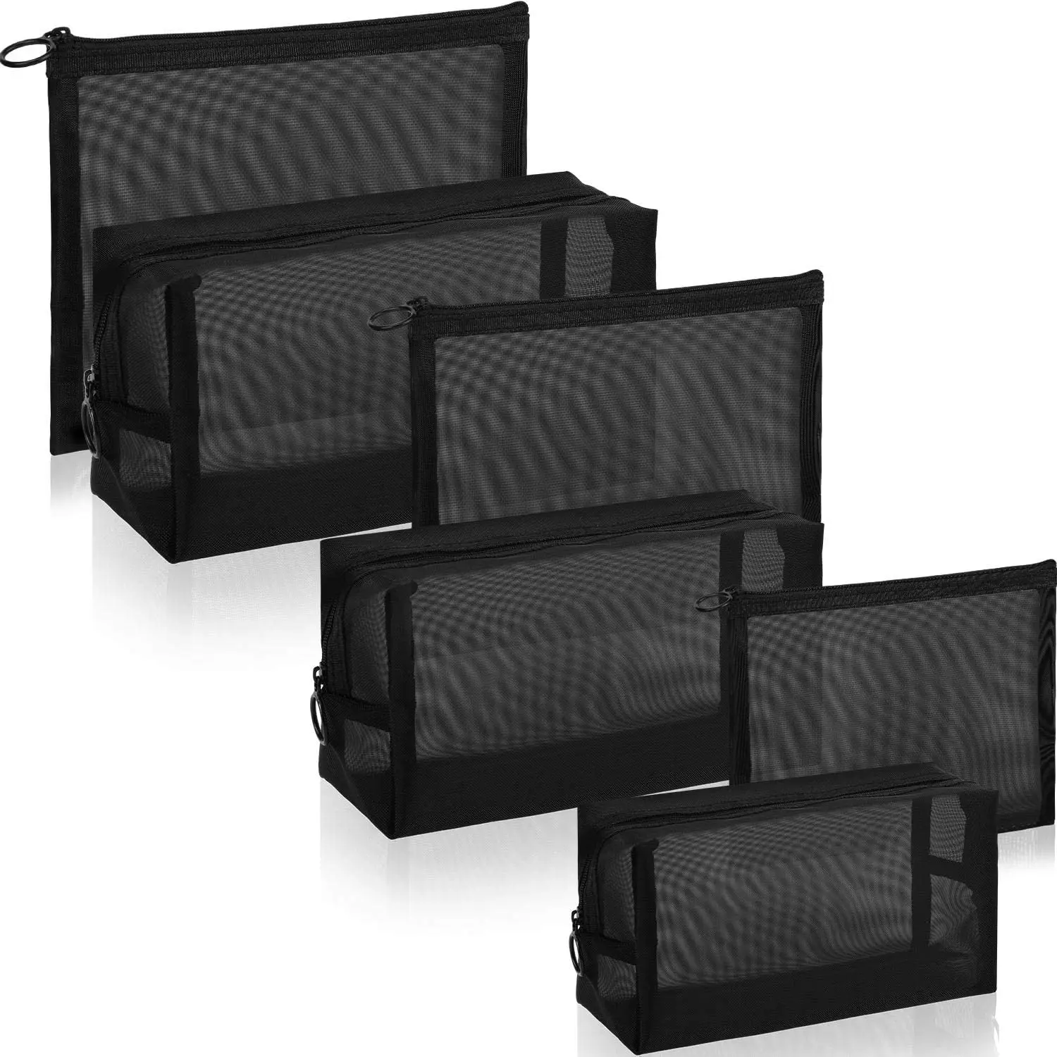 

2700349 3 Piece Black Washable Custom Nylon Toiletry Brush Mesh Cosmetic Bag.