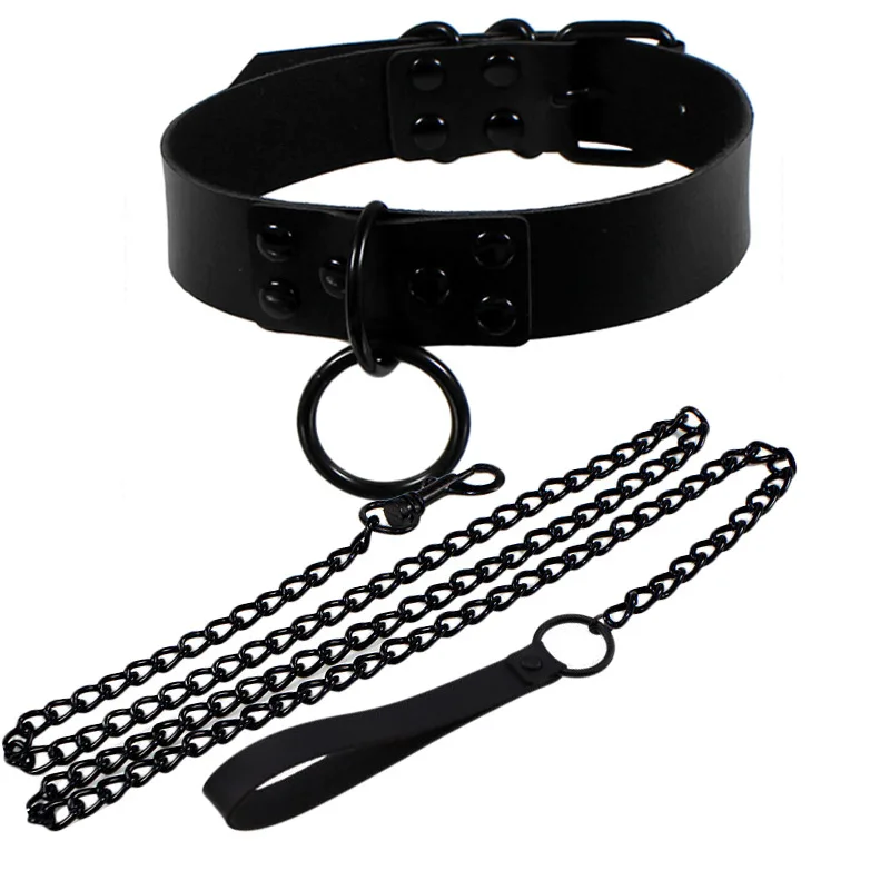 

Women Men Dark Exaggerated Traction Rope Choker Necklace Punk Gothic Sexy Rivet Metal Slave Bondage PU Leather Choker (KNK5197), Same as the picture