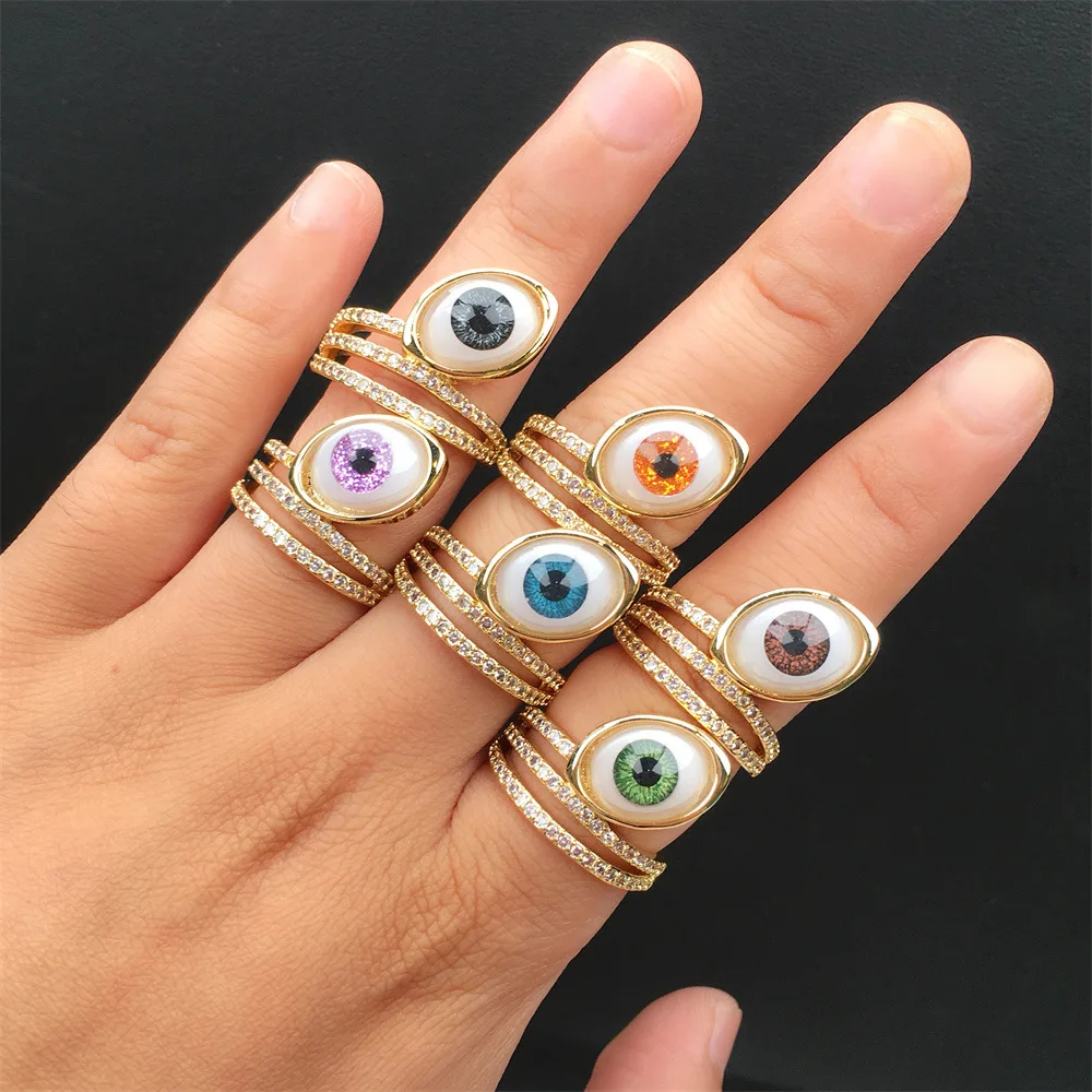 

Stylish INS Iced Out Diamond Stacking Rings Resin Acrylic Devil Eyes Finger Rings