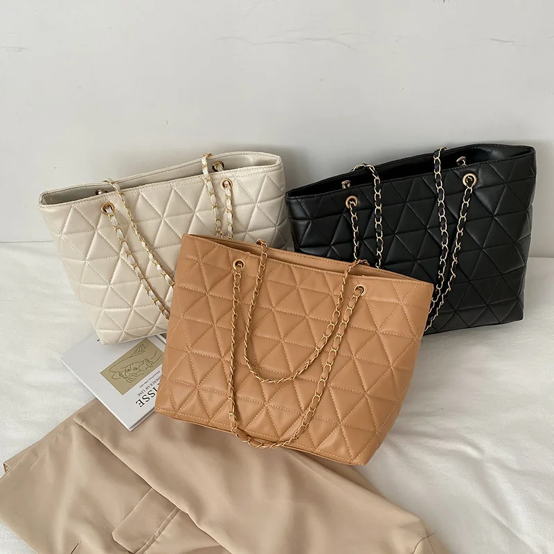

Lattice Designer Women Shoulder Bag Large Capacity Luxury PU Leather Crossbody Handbags Ladies Casual Tote Bags, White,khaki,black
