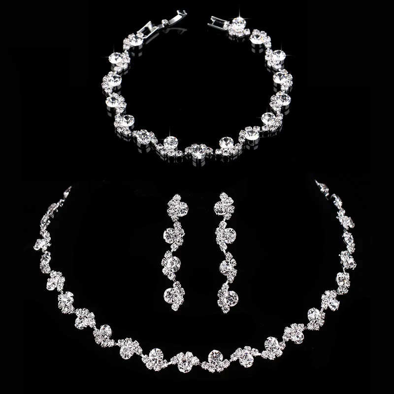 

JL5667 Fashion Bridal Crystal Jewelry set Women Rhinestones Necklace Earrings Bracelet Set Wedding Jewelry Set