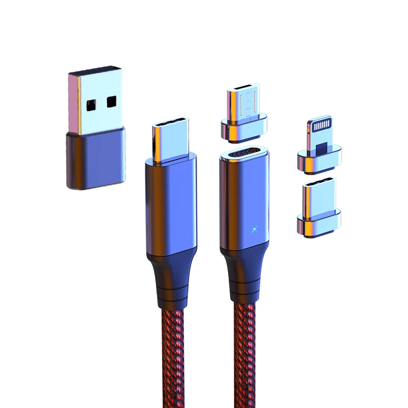 

4 in 1 magnetic usb cable 5A PD 100w magnetic charging cable LED cell phone magnetic Phone Charger, Black/red/purple