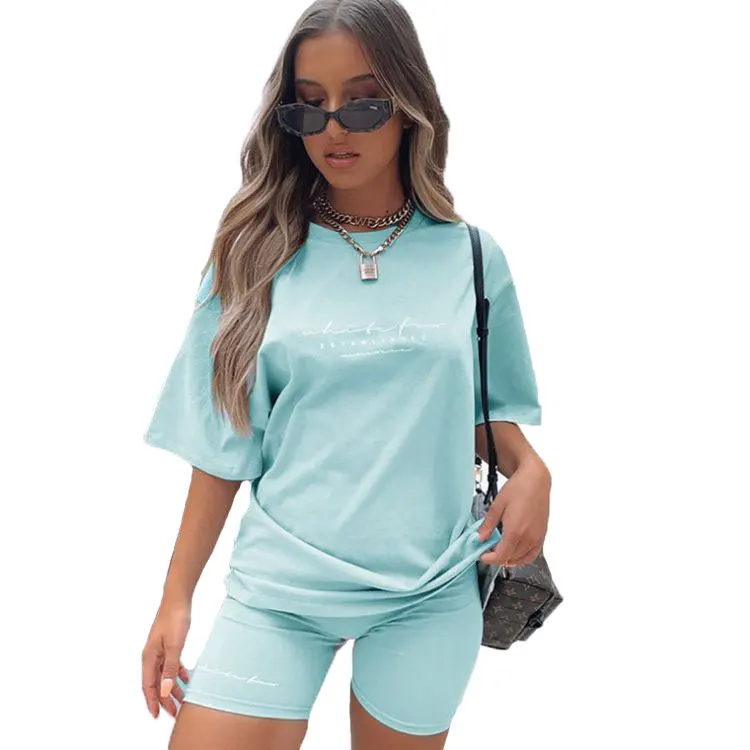 

10410-MX81 letter tshirts and shorts two-piece casual jumpsuits women sehe fashion