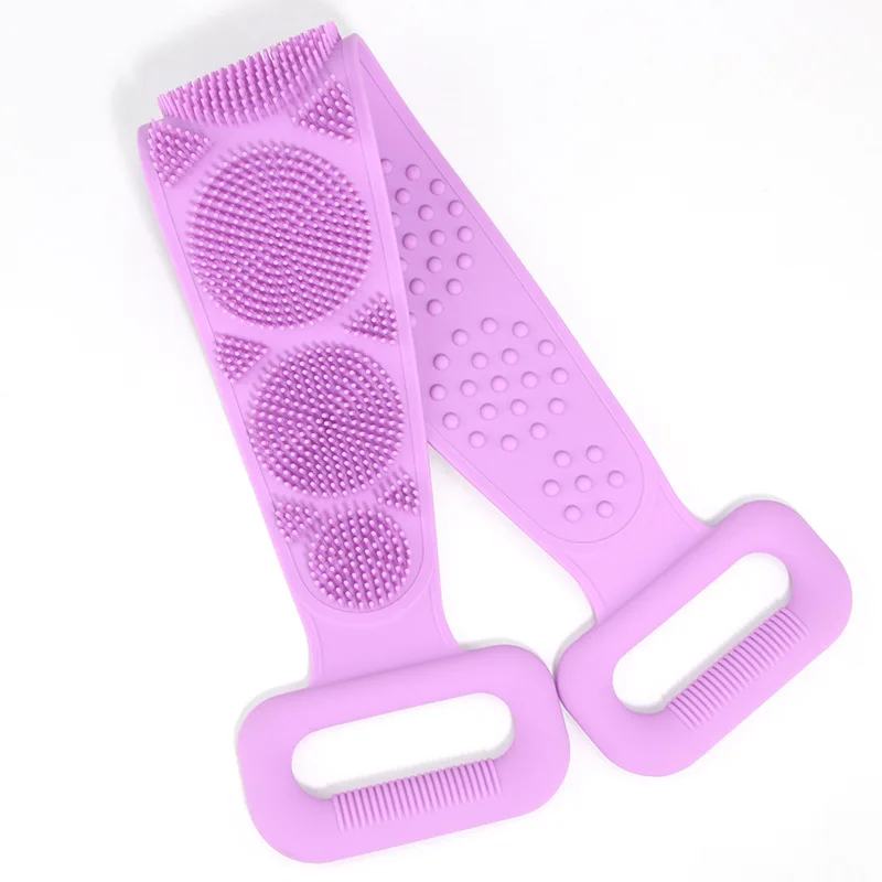 

Silicone Brushes Bath Towels Rubbing Back Bath Belt Body Massage Shower Strap Extended Scrubber Clean Skin Brushes For Shower, Pink blue purple green