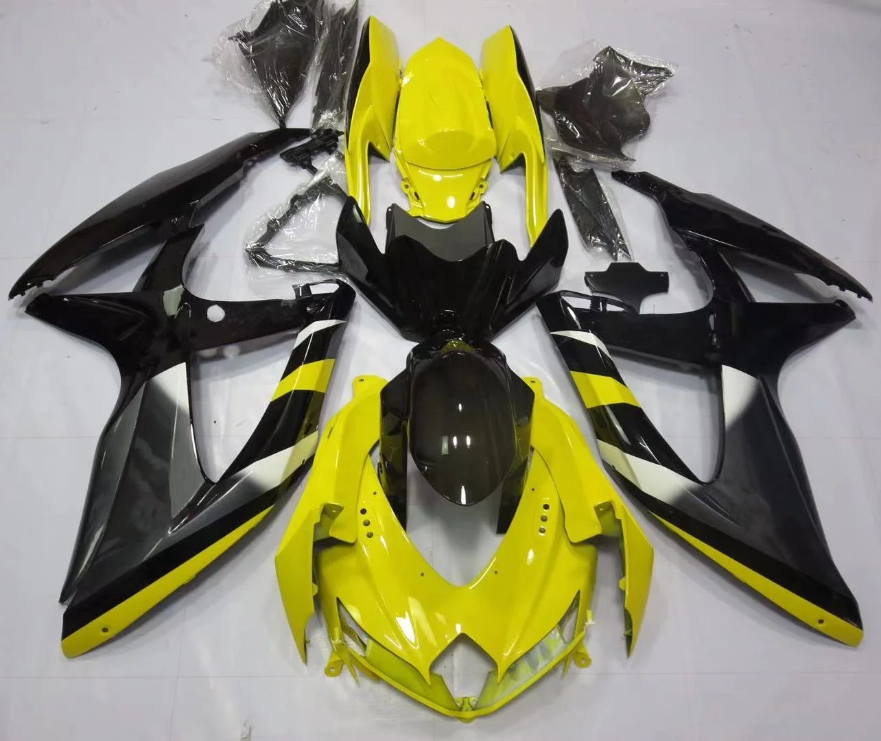 

2021 WHSC Motorcycle Fairings Fit For SUZUKI GSXR600-750 2008-2010 ABS Plastic Body Work Black Yellow, Pictures shown