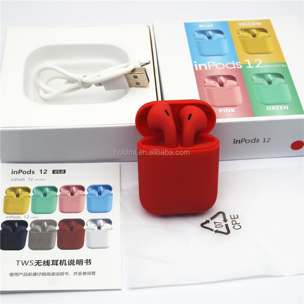 Hot sale red color wireless earphone inpods 12 macaron i12 TWS Blue tooth earbuds for iphone and samsung - ANKUX.COM