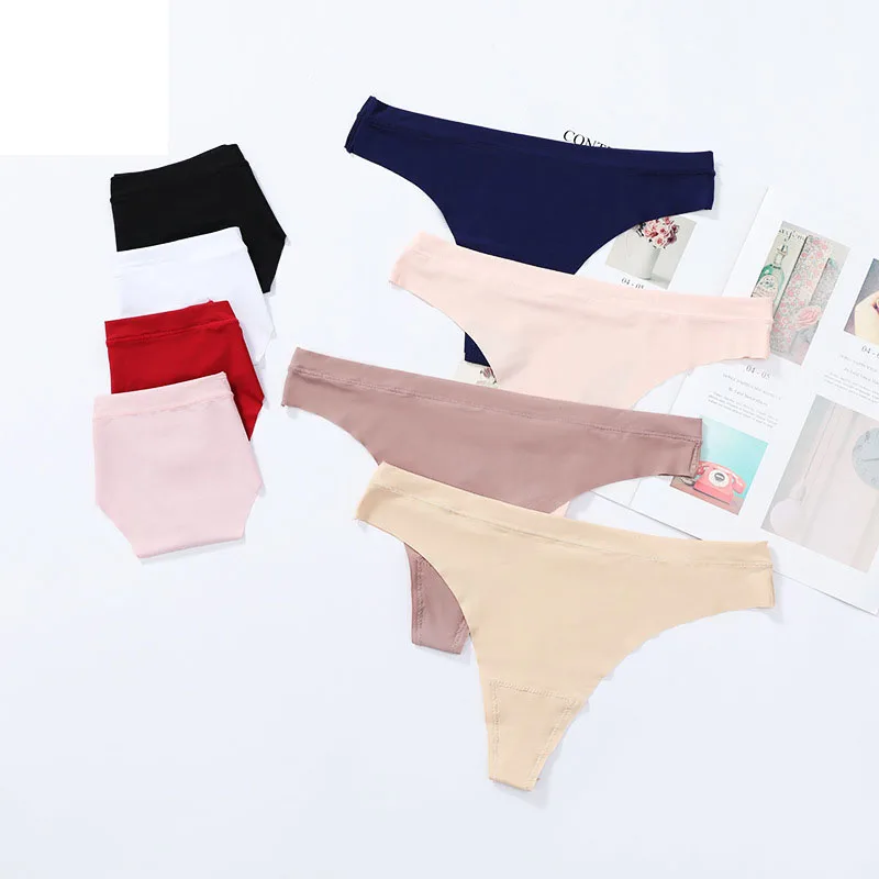 

Sexy ice silk bikini thong pants European and American solid women's underwear