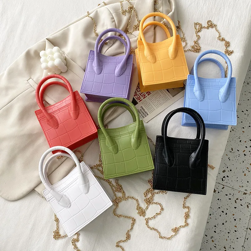 

2021 Jelly Purses Chain Solid Color PVC Tote Bag Stone Pattern Mini Handbags Small