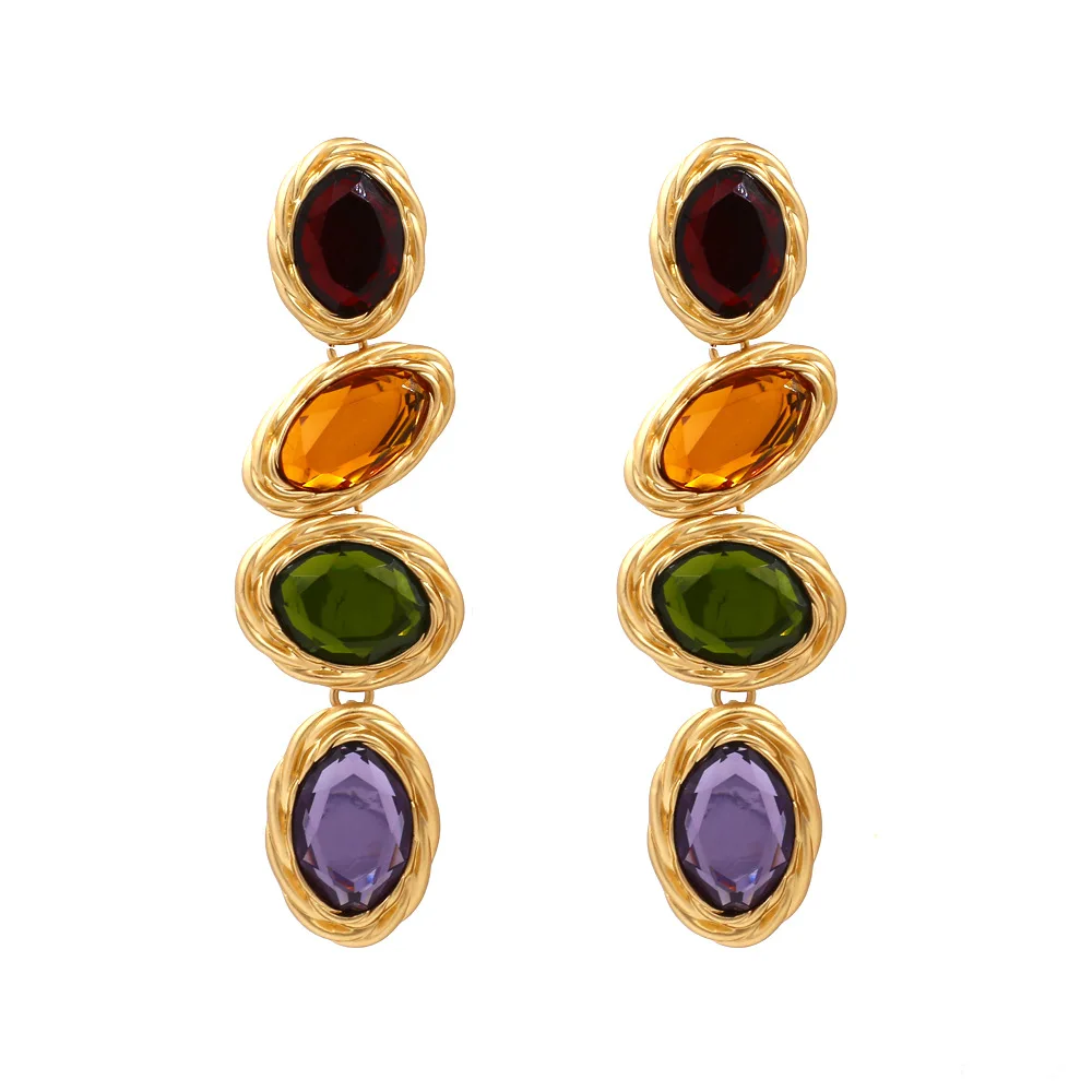 

JUHU new colored glass earrings original personality diamond earrings explosion earrings manufacturers wholesale for women, Colorful