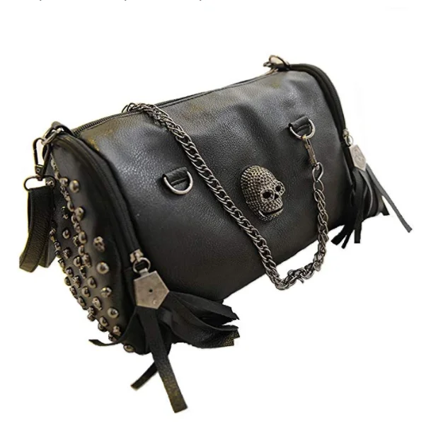 

Women PU Leather Bag Skull Rivet Retro Casual Shoulder Messenger Bag, Black
