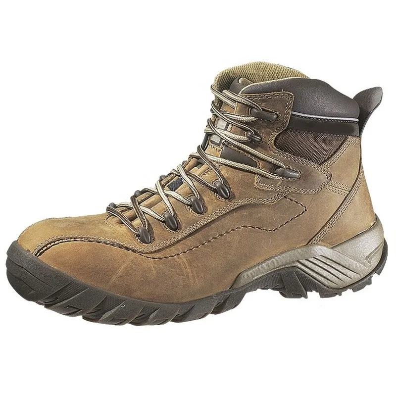 

High ankle oil slip resistant rugged leather safety work boots for men, Brown