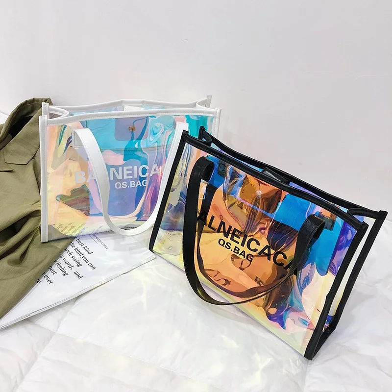 

Custom Printed Logo Shiny Holographic Clear PVC Tote Bag