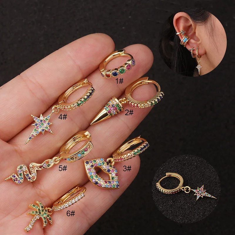 

HOVANCI Bohemia earrings 2020 rainbow brass rhinestone gold plated shell earrings snake hoop earrings