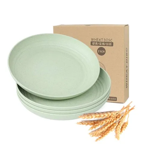 

Reusable BPA Free Wheat Straw Plate Set Of 4 For Picnic Camping Dinner Plastic Plates