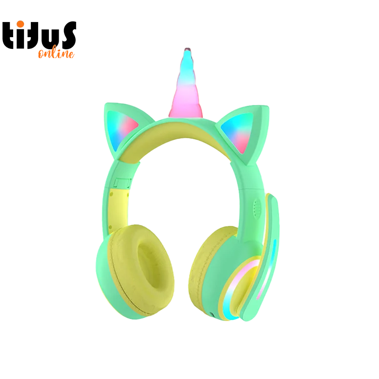 

QK01 unicorn over head leading for phone headphone audio rgb led manufacture glowing noise cancelling kids wireless headset