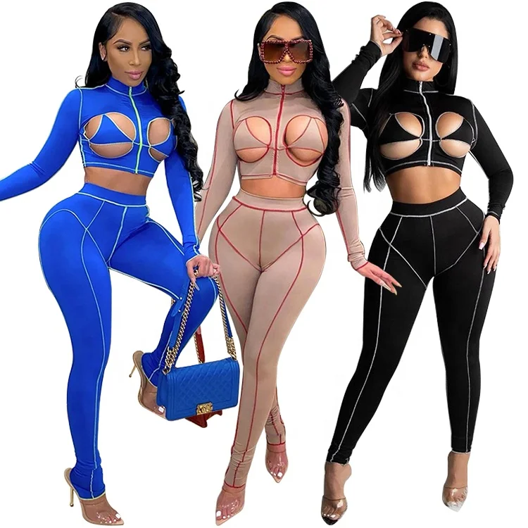 

Fashion Turtle Neck Hollow Corset Top High Waist Pants Sports Sexy Women Breathable Jumpsuits, Blue / black / lotus root starch