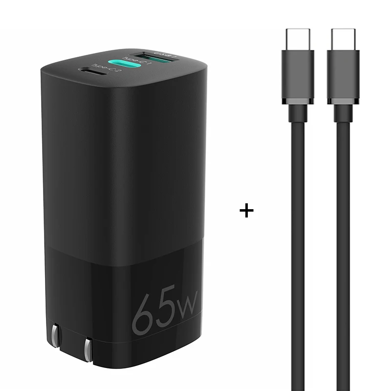 

new products 2020 unique eu uk us plug 65w GaN PD mobile cell phone fast charger + 5A quick charging data cable, Black white