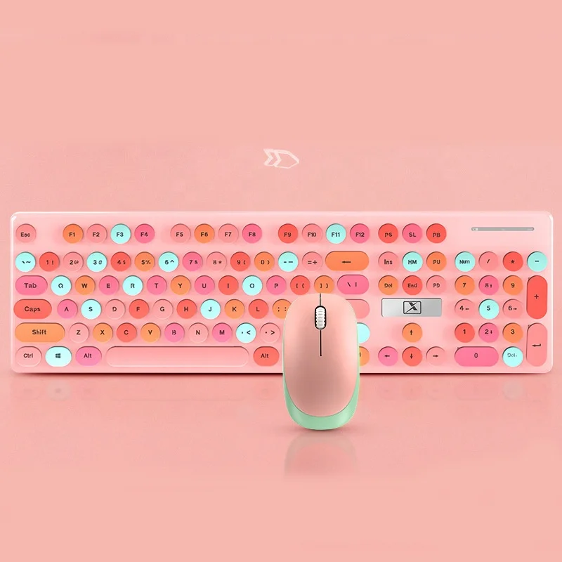 

XINMENG Rechargeable Lipstick Candy Color Round Keys Membrane Office Wireless Keyboard And Mouse Combo, Pink