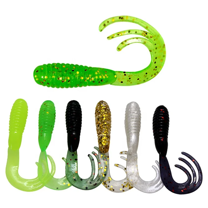 

OEM and on stocks soft bait worm 4cm 0.7g with three-pronged c urly single tail fishing lure soft bait, 6 colors
