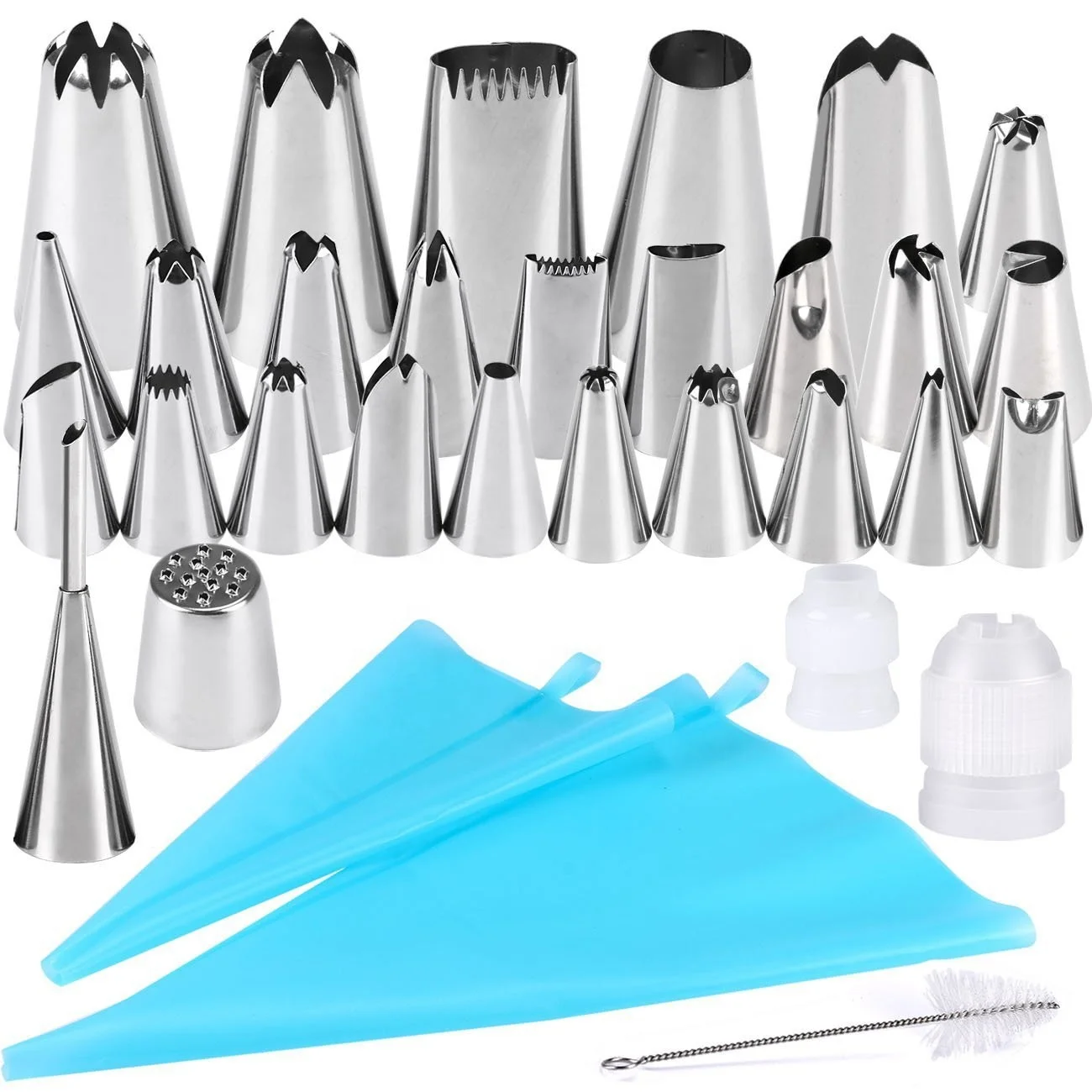 

Amazon Hot sell 32pack stainless steel cake decorating icing piping nozzles tips set cake tools baking tools, Blue/purple