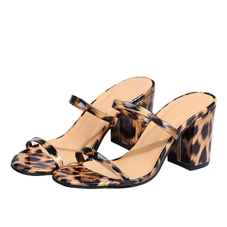 

DS-002 2020 Latest fashion boutique solid & leopard print double cross strap open toe high heel slipper for women summer sandals, Picture show , squine colors
