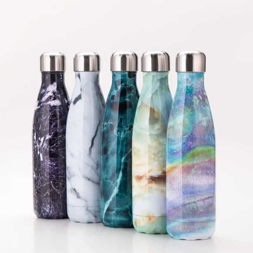 

Air Transfer Marble Effect 17oz/25oz Double wall Stainless Steel Cola shaped Water Bottle Outdoor sports cola bottle with lid, Customized color