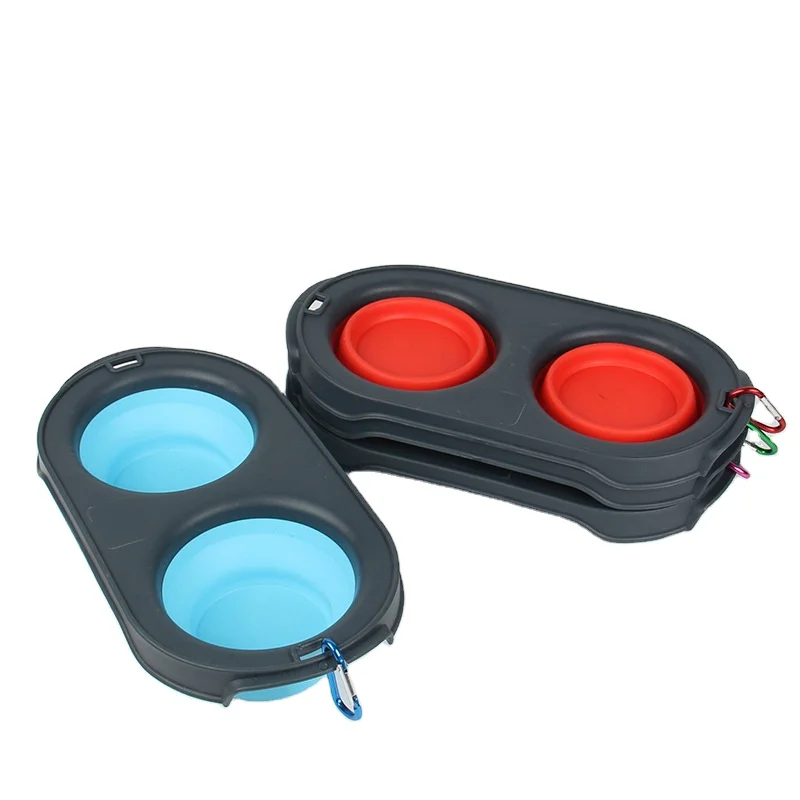 

Portable dog drinking bowl silicone dog folding double bowlpet supplies