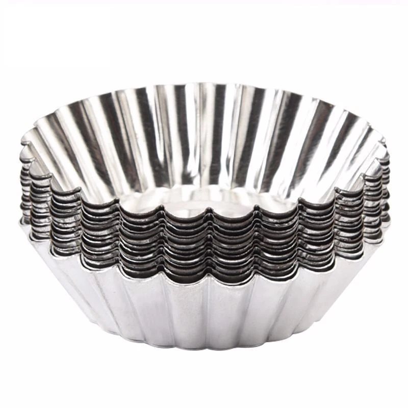 

10pcs Reusable Egg Tart Portable Stainless Steel Durable Baking Cup Cake Molds Jelly Mold For Home Cafe Dessert Bakeware, Silver