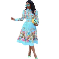 

Brand new casual floral long sleeve dresses african fashion pleated dress