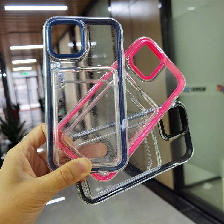 

Custom Style 360 Degree Full Protection Hard PC Bumper with Soft TPU Card Slot Cell Mobile Phone Cover Case For Iphone 12 Mini, Transparent