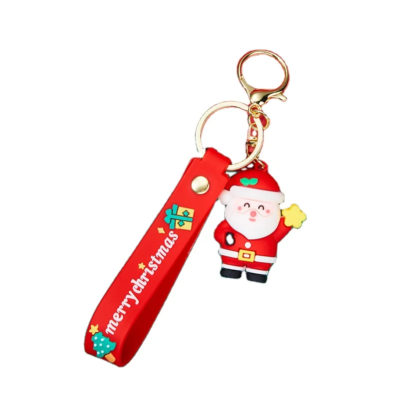 

New Design Santa Claus Christmas Snowman Tree Deer Keychain 3D Resin Rubber Pendant Christmas Keychain