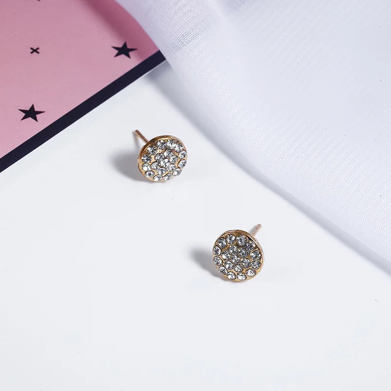 

Korean small inch rhinestone hoop earrings full drilling round earrings, As pic