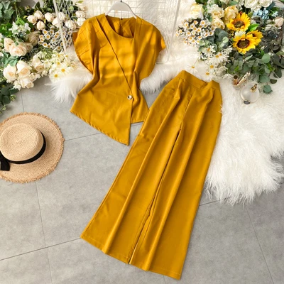 

2020 Latest Fashion Solid Color Blouse And Pants Outfits Women Two Piece Set Clothing