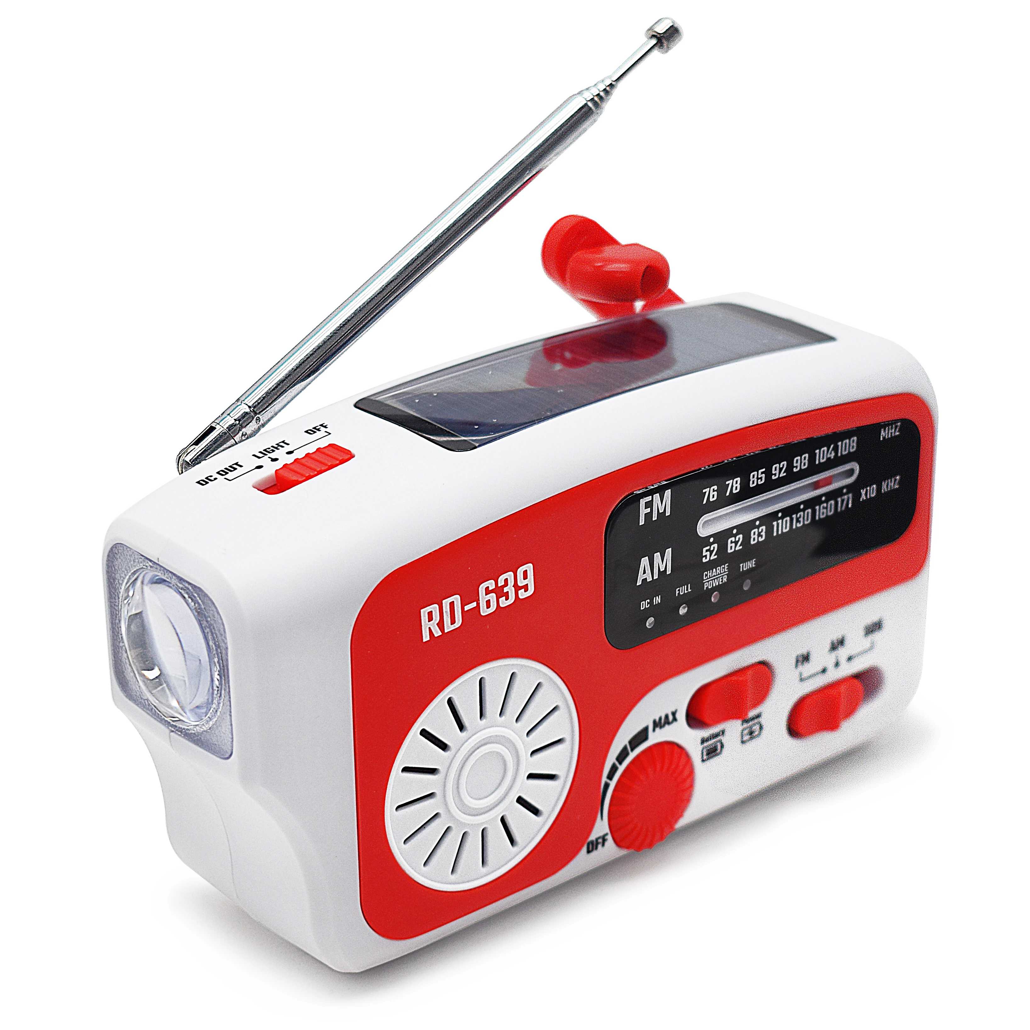 

Good price portable emergency solar hand crank fm am radio with power bank for phone //, Red