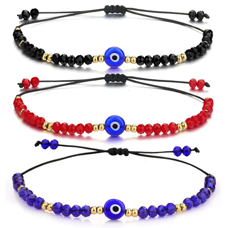 

SC Wholesale Handmade Black String Couple Bracelet Colorful Crystal Beaded Bracelet Bff Turkish Lucky Devil Eye Bracelets Women, Blue, red, black, white